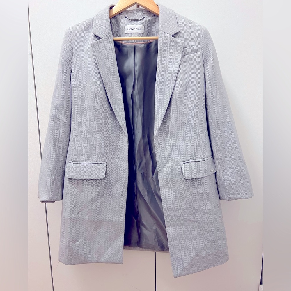 Calvin Klein Gray Herringbone Pink Lined Blazer / Suit